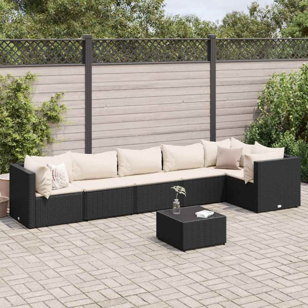vidaXL Loungegrupp för trädgården med dynor 7 delar svart konstrotting