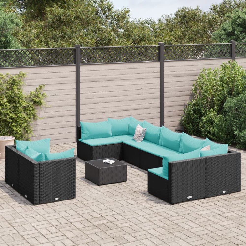 vidaXL Loungegrupp 10 delar med svarta dynor konstrotting