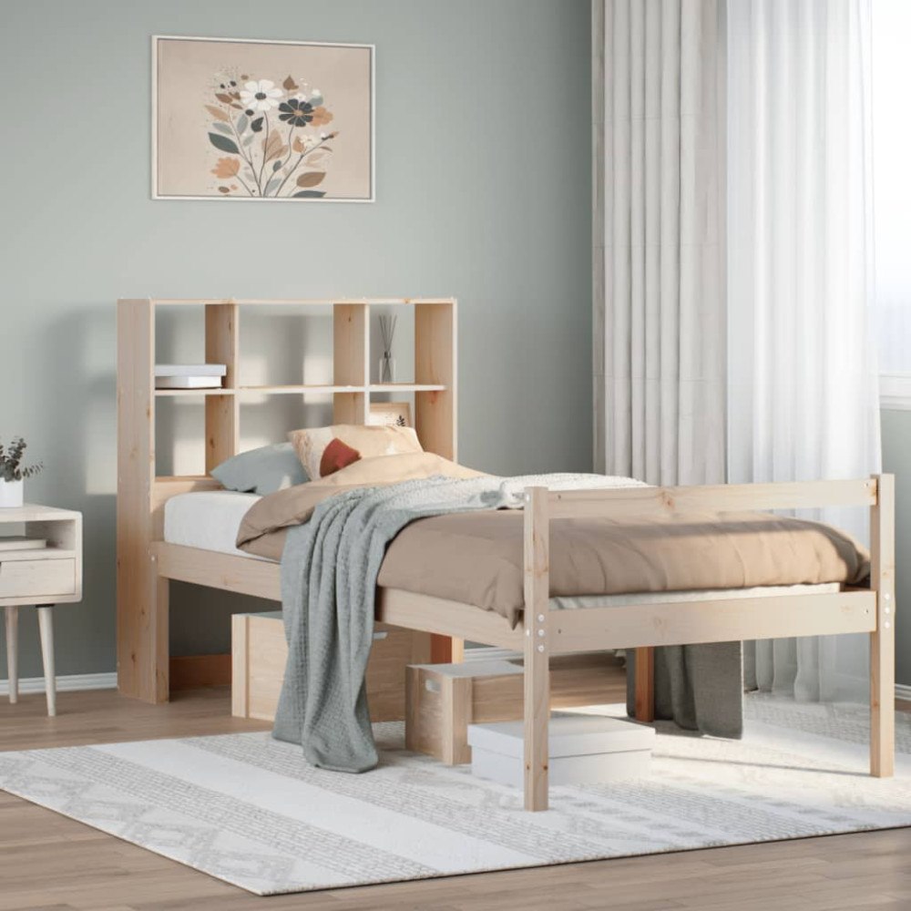 vidaXL Säng med bokhylla utan madrass 90x200cm massiv furu