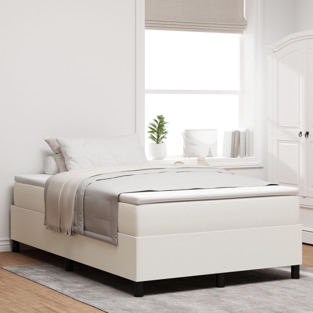 vidaXL Boxspring säng med madrass Grädde Liten dubbel Corduroy tyg