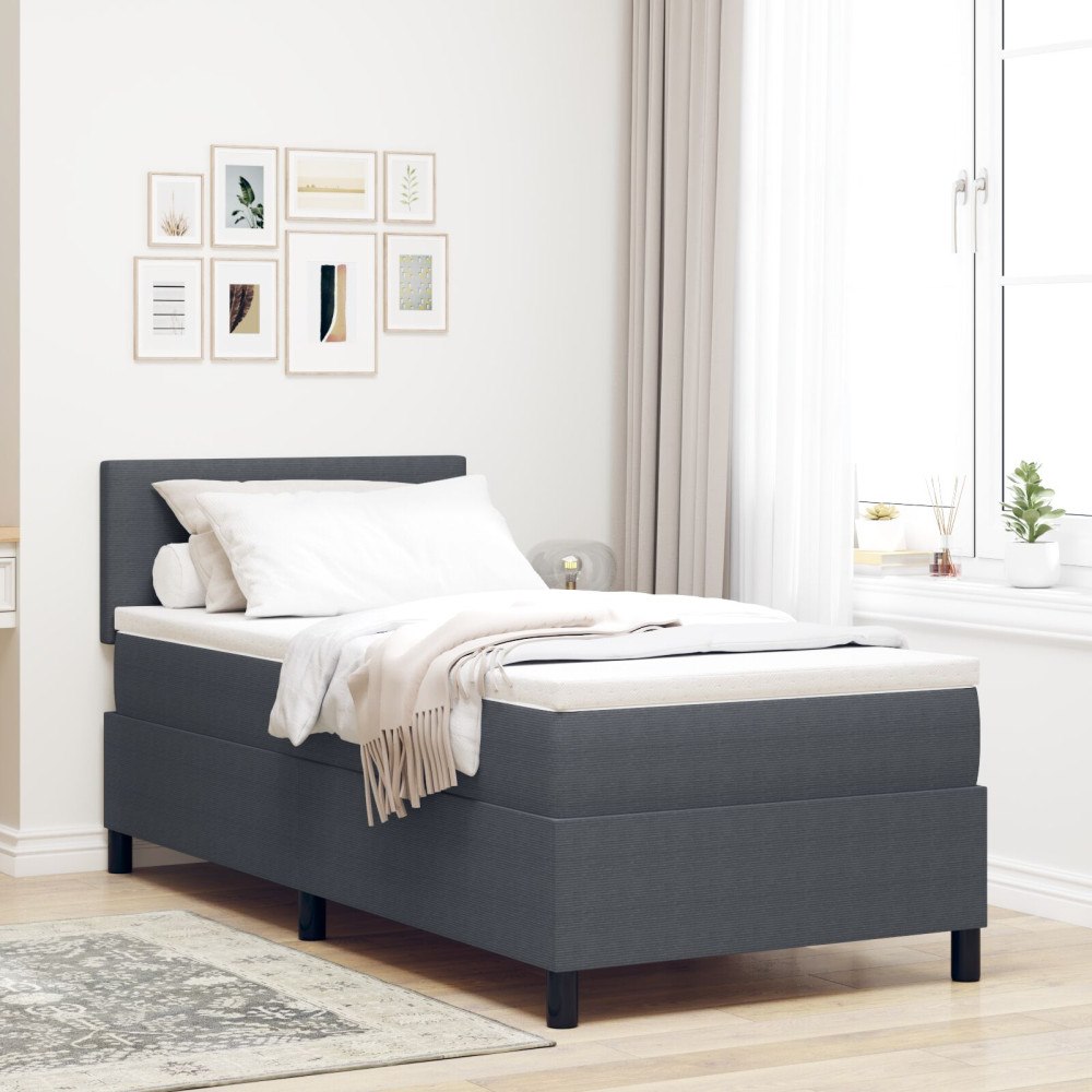 vidaXL Boxmadrass med Madrass Mörkgrå 80x200 cm Corduroytyg