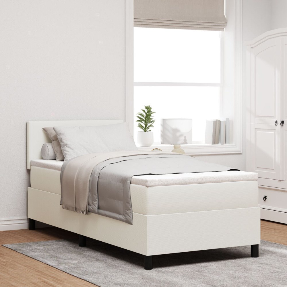 vidaXL Boxspring Säng med Madrass Grädde Enkel Kordtyg