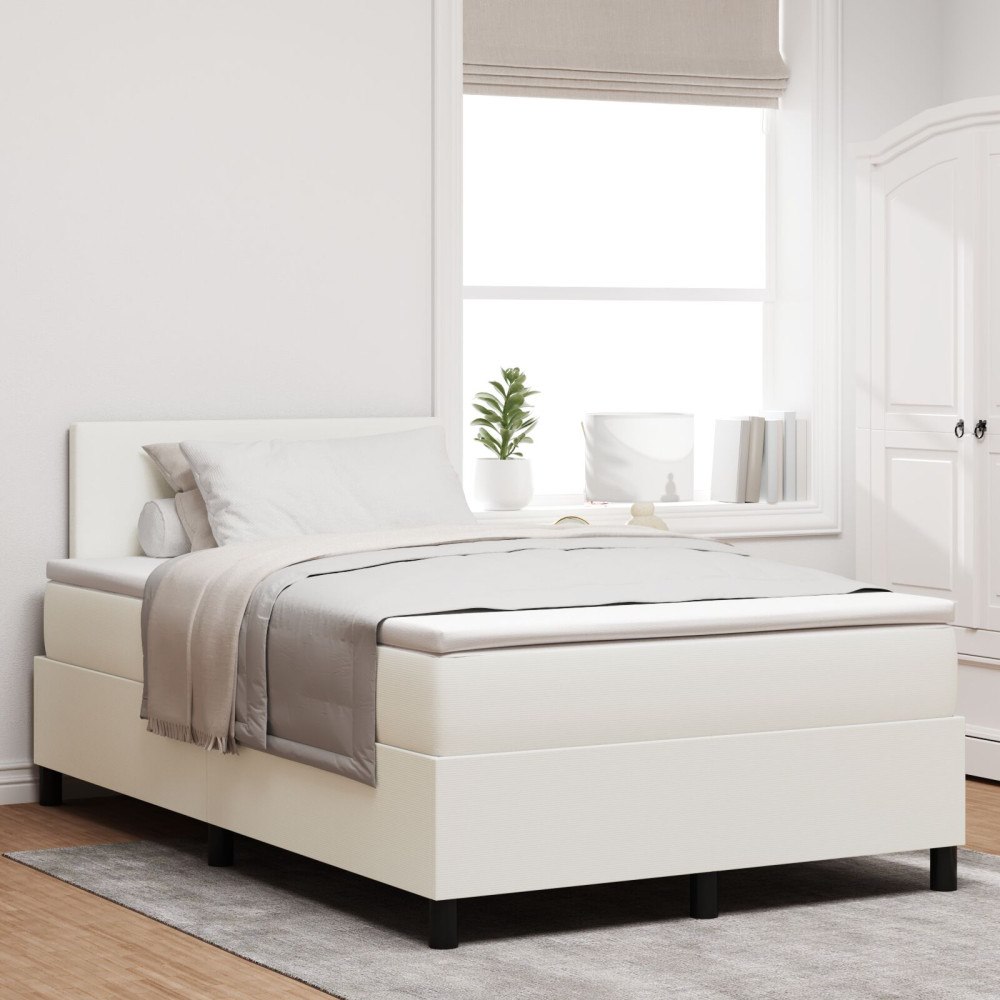 vidaXL Box Spring Säng med Madrass Kräm Liten Dubbel Kordtyg
