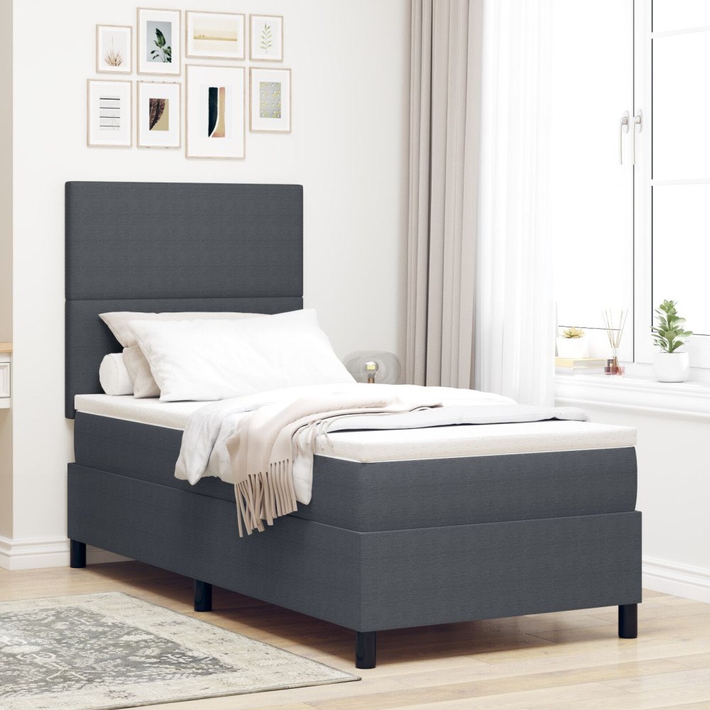vidaXL Säng med fjädrar med madrass Mörkgrå 80x200 cm Kordfluweltyg