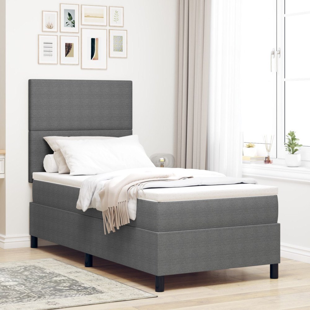 vidaXL Boxspringbed med madrass Lätt grå Enkel Corduroytyg