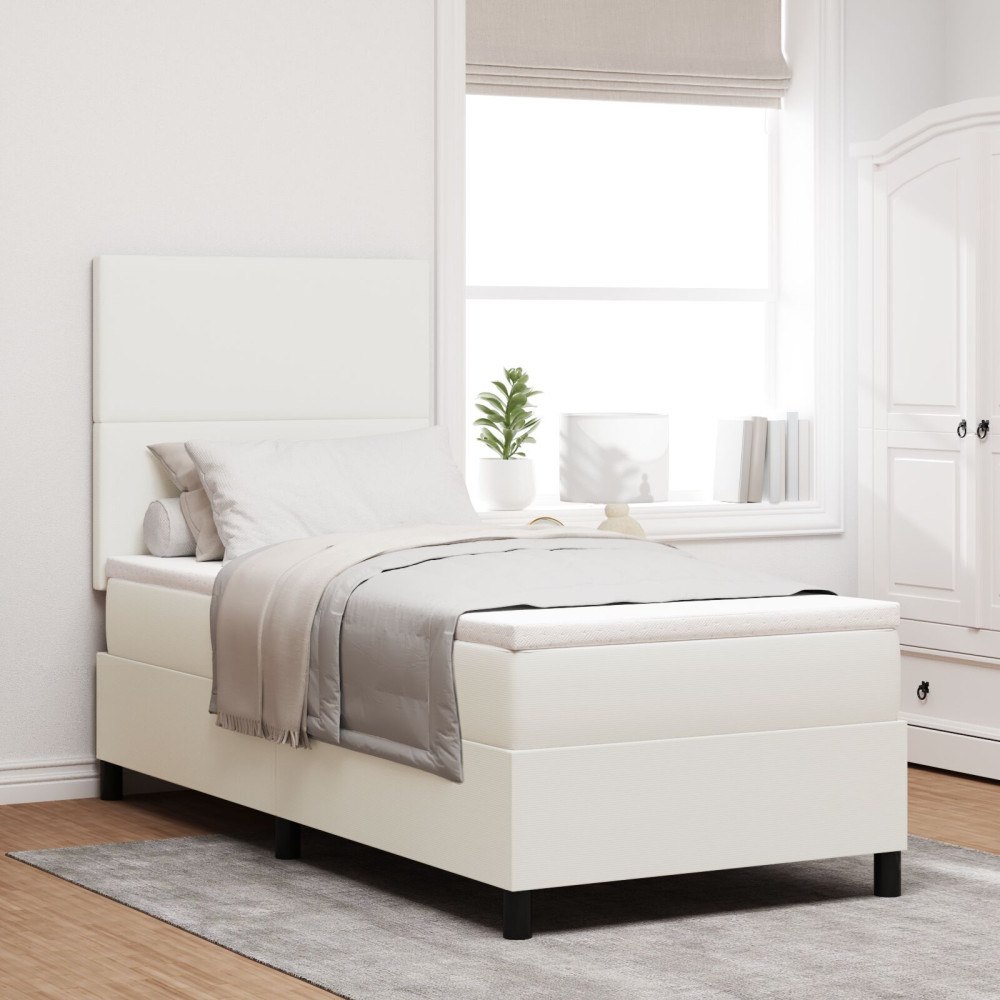 vidaXL Boxspring säng med madrass i krem enkel corduroy tyg