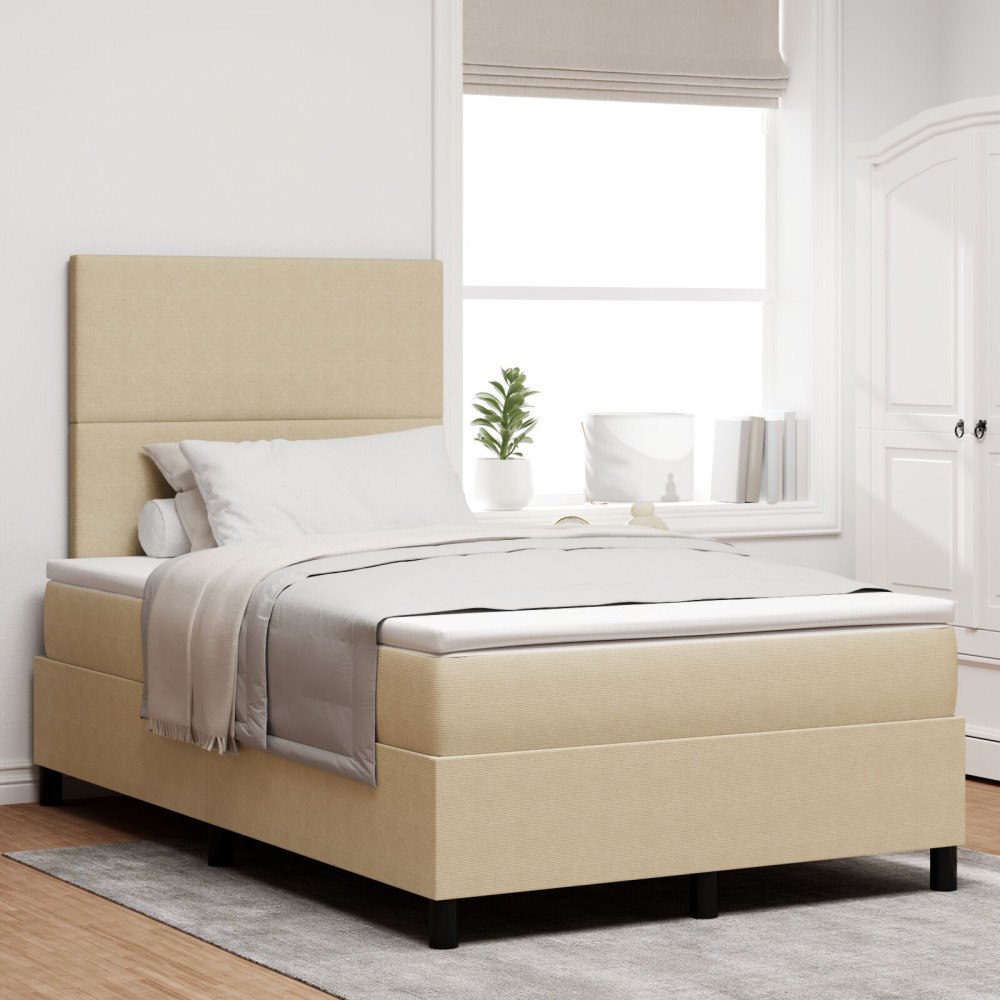 vidaXL Box Spring Säng med Madrass Ljusgrön Grå Liten Dubbel Corduroy Tyg