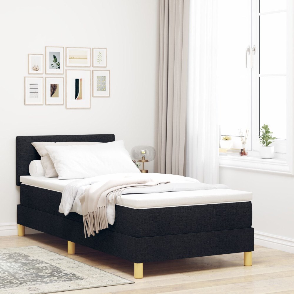 vidaXL Box våningssäng med madrass svart 90x190 cm tyg