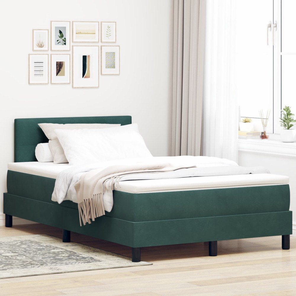 vidaXL Boxspring Säng med Madrass Mörkgrön Liten Dubbel Sammet