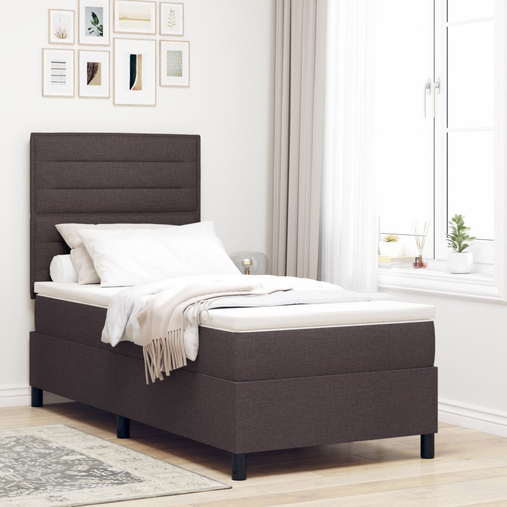 vidaXL Boxspring säng med madrass mörkbrun enkel tyg