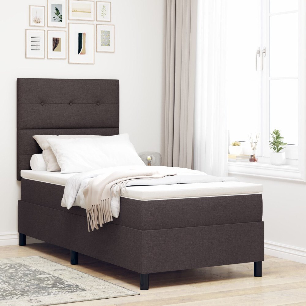 vidaXL Boxspringbed med madrass mörkbrun enkel tyg