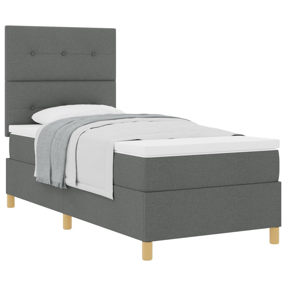 vidaXL Boxspring Säng med Madrass Mörkgrå Enkel Tyg