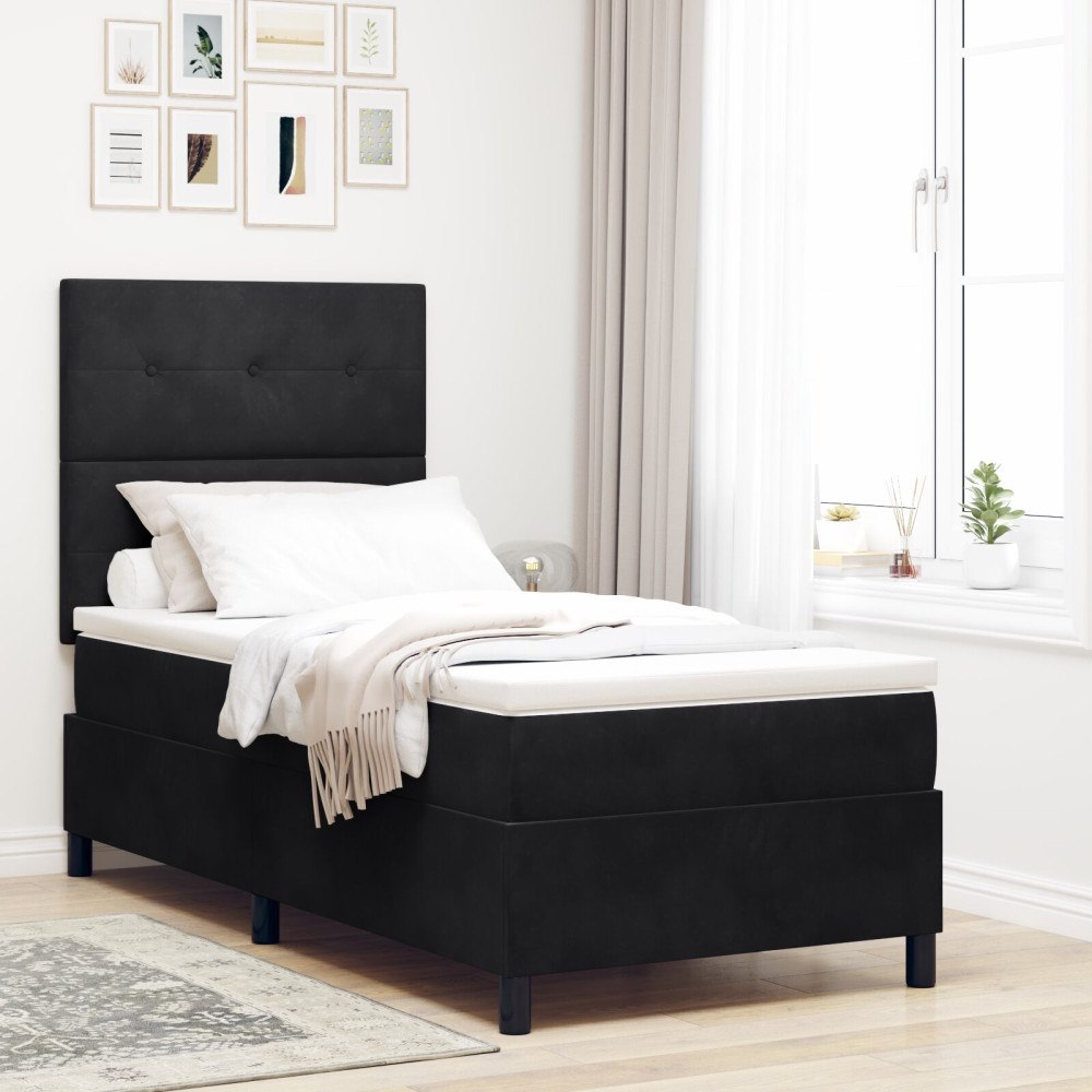 vidaXL Bäddfjäder med huvudgavel Svart 80 x 200 cm Sammet