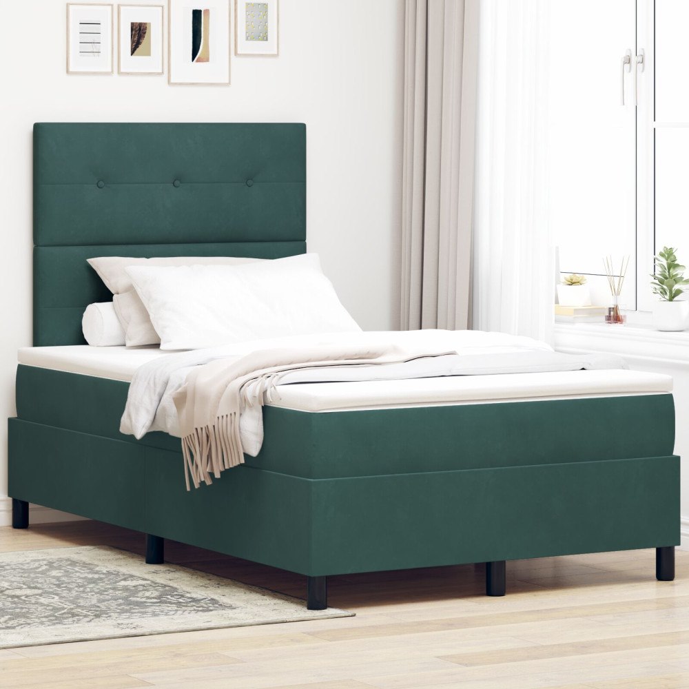 vidaXL Resårsäng med madrass 120x190 cm mörkgrön sammet