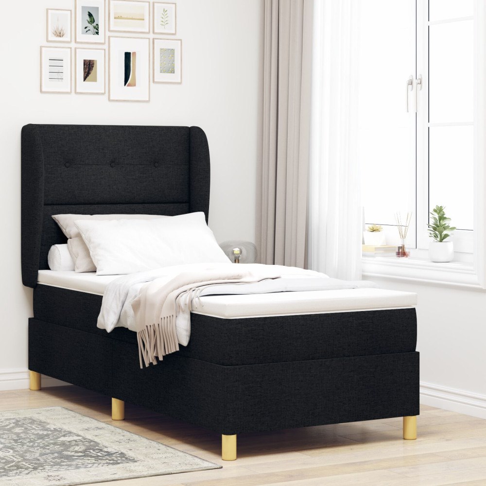 vidaXL Sängram med madrass Svart Tyg 90 x 190 cm Sängmadrass