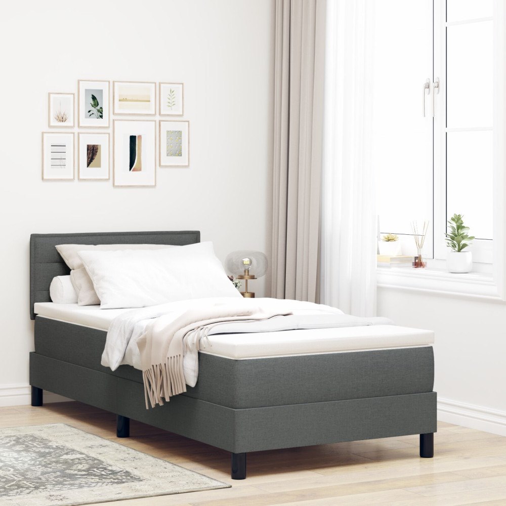 vidaXL Sängram med Madrass Mörkgrå Tyg 90 x 190 cm Säng Madrass