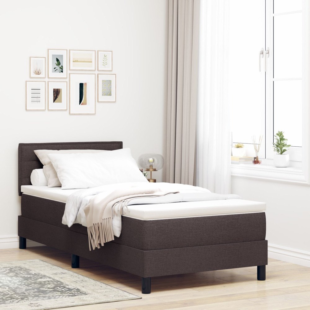 vidaXL Bäddfjäder med madrass med led Mörkbrun 90 x 190 cm tyg