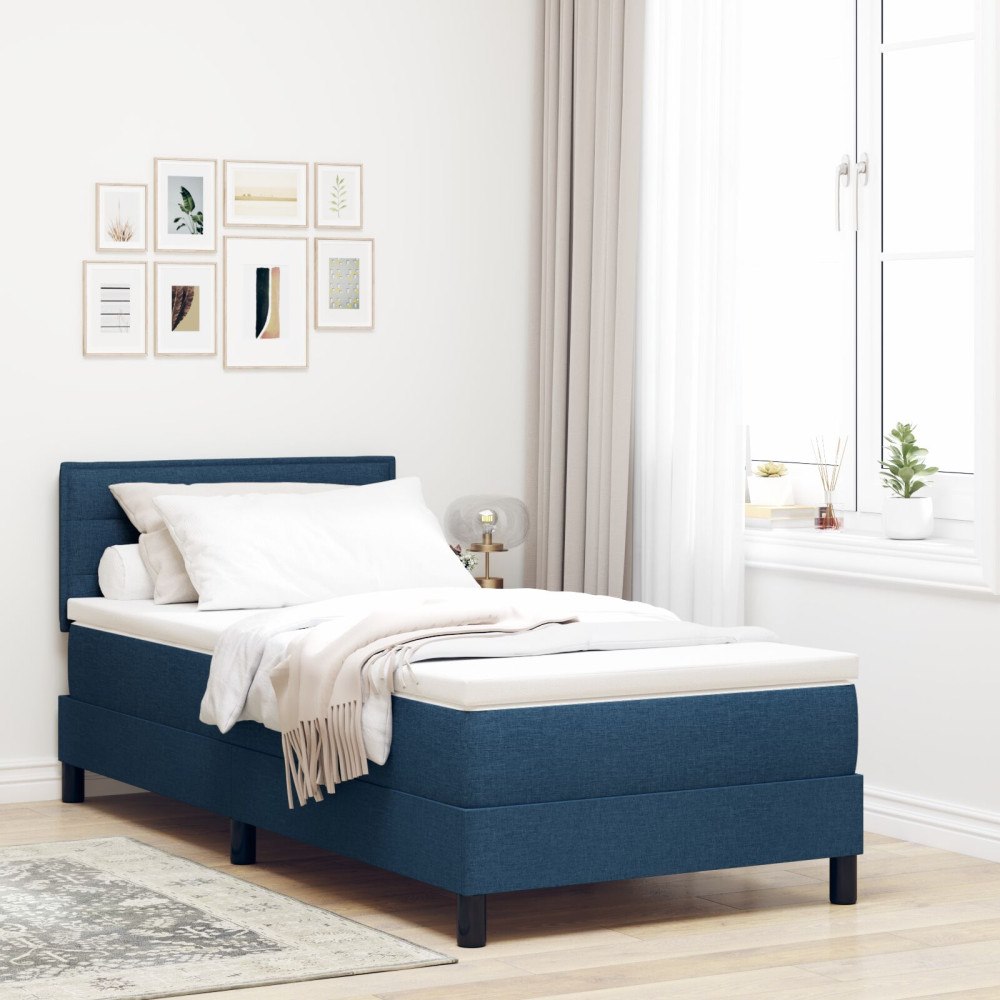 vidaXL Sängram med madrass Marinblå Tyg 90 x 190 cm Boxspring säng