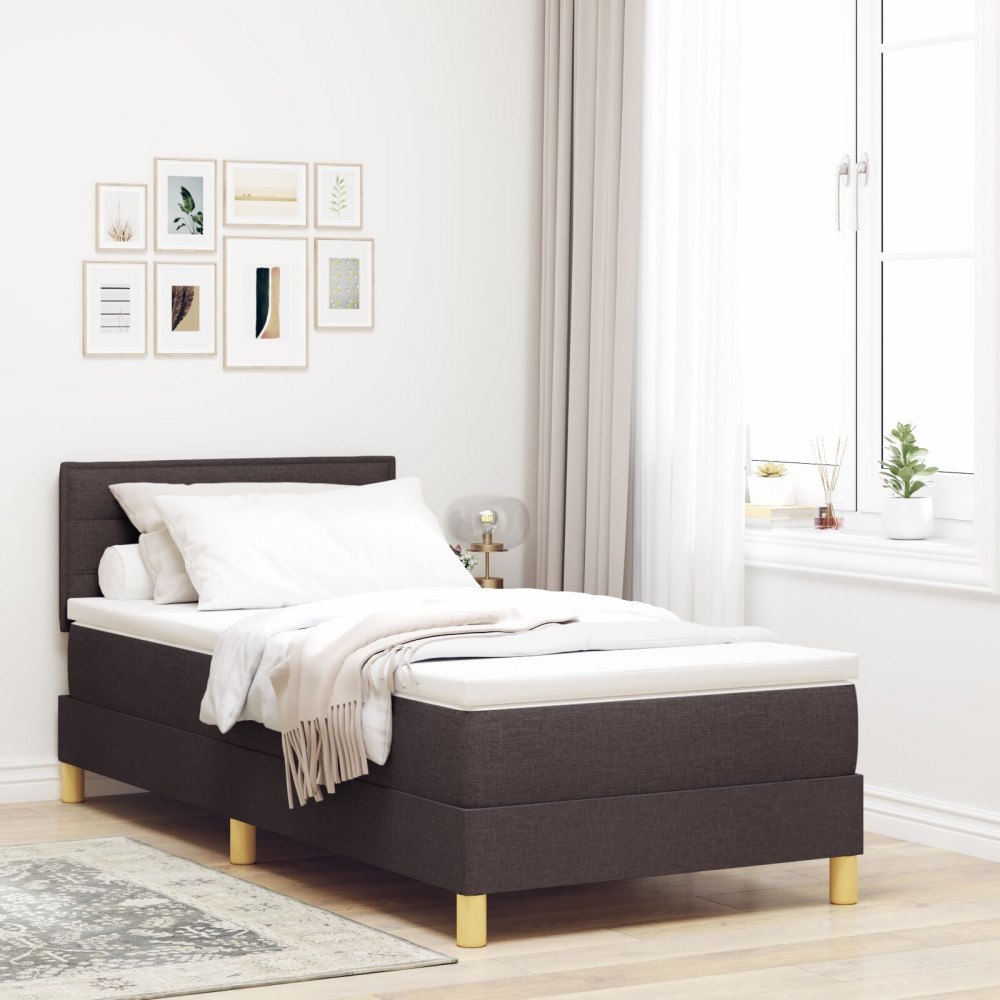 vidaXL Box Spring Säng med Madrass & LED Mörkbrun 90x190 cm Tyg