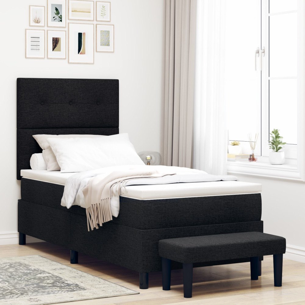 vidaXL Box Våningssäng med Madrass & Bänk Svart 90x190 cm Tyg