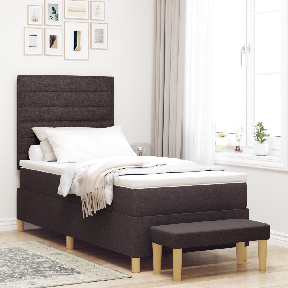 vidaXL Box-säng med madrass & bänk Mörkbrun 80x200 cm Tyg