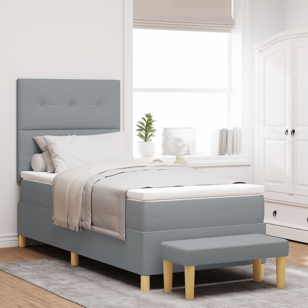 vidaXL Box Spring Säng med Madrass & Bänk Ljusgrå 80x200 cm Tyg