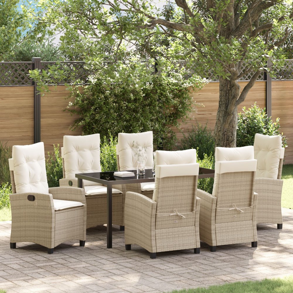 vidaXL 7-delat Trädgårdsset Med Kuddar Beige Poly Rattan