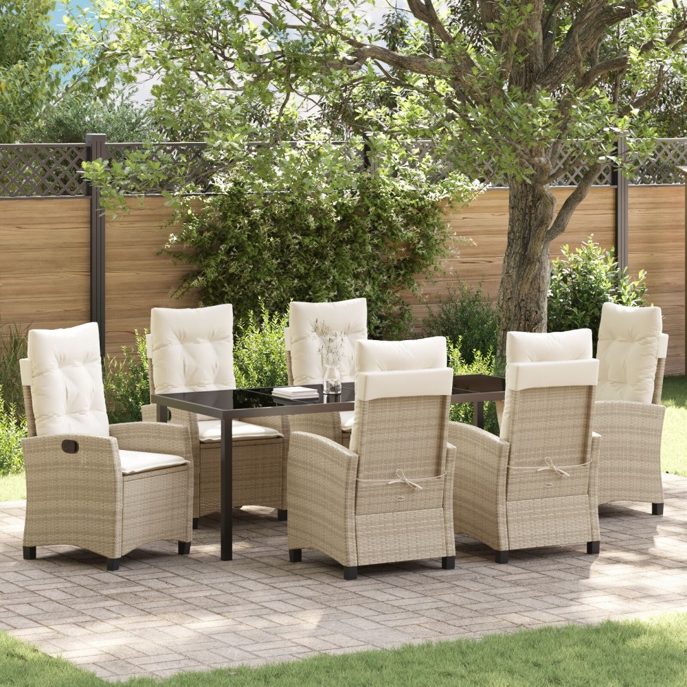 vidaXL 7-delat trädgårdssoffset med kuddar Beige Poly Rattan