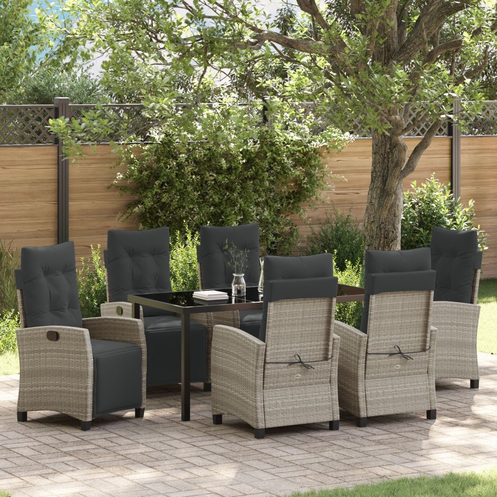 vidaXL 7-Dela Trädgårds Dining Set Ljusgrå Poly Rattan