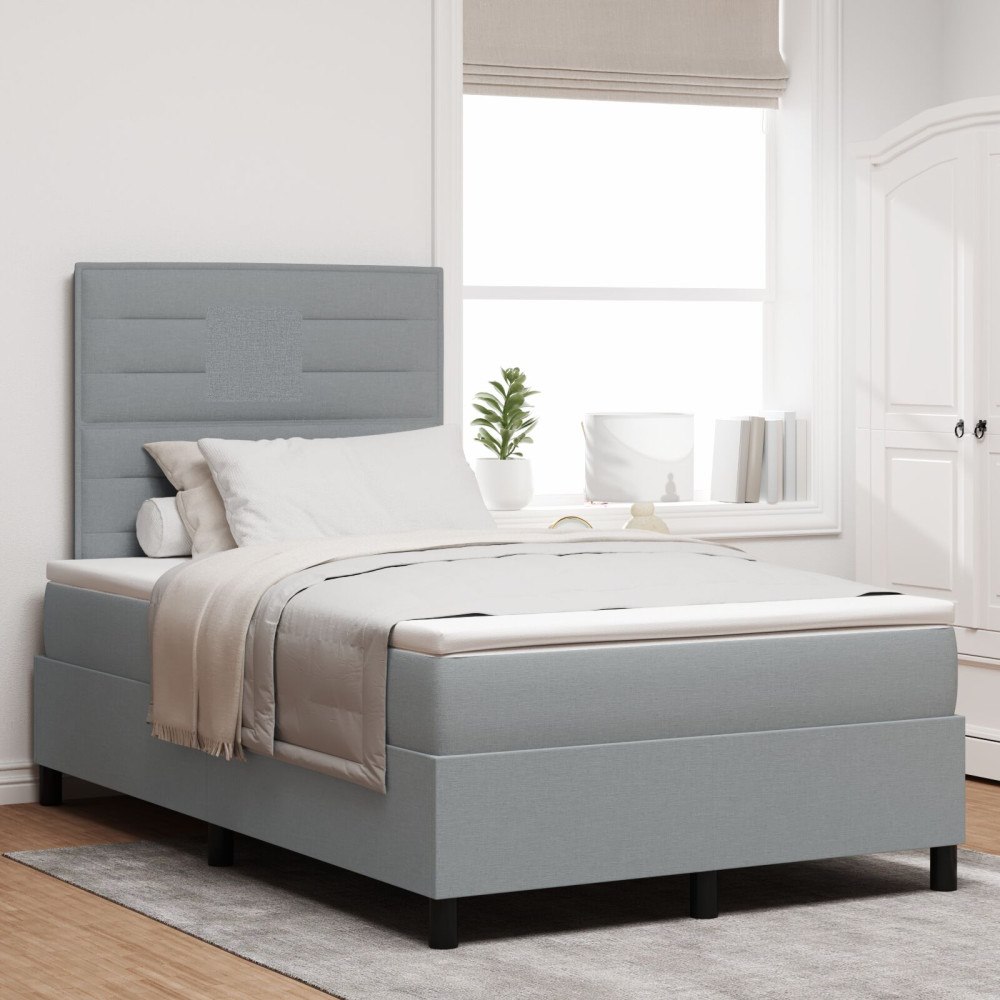 vidaXL Boxspring Säng med Madrass Ljus Grå Liten Dubbel Tyg