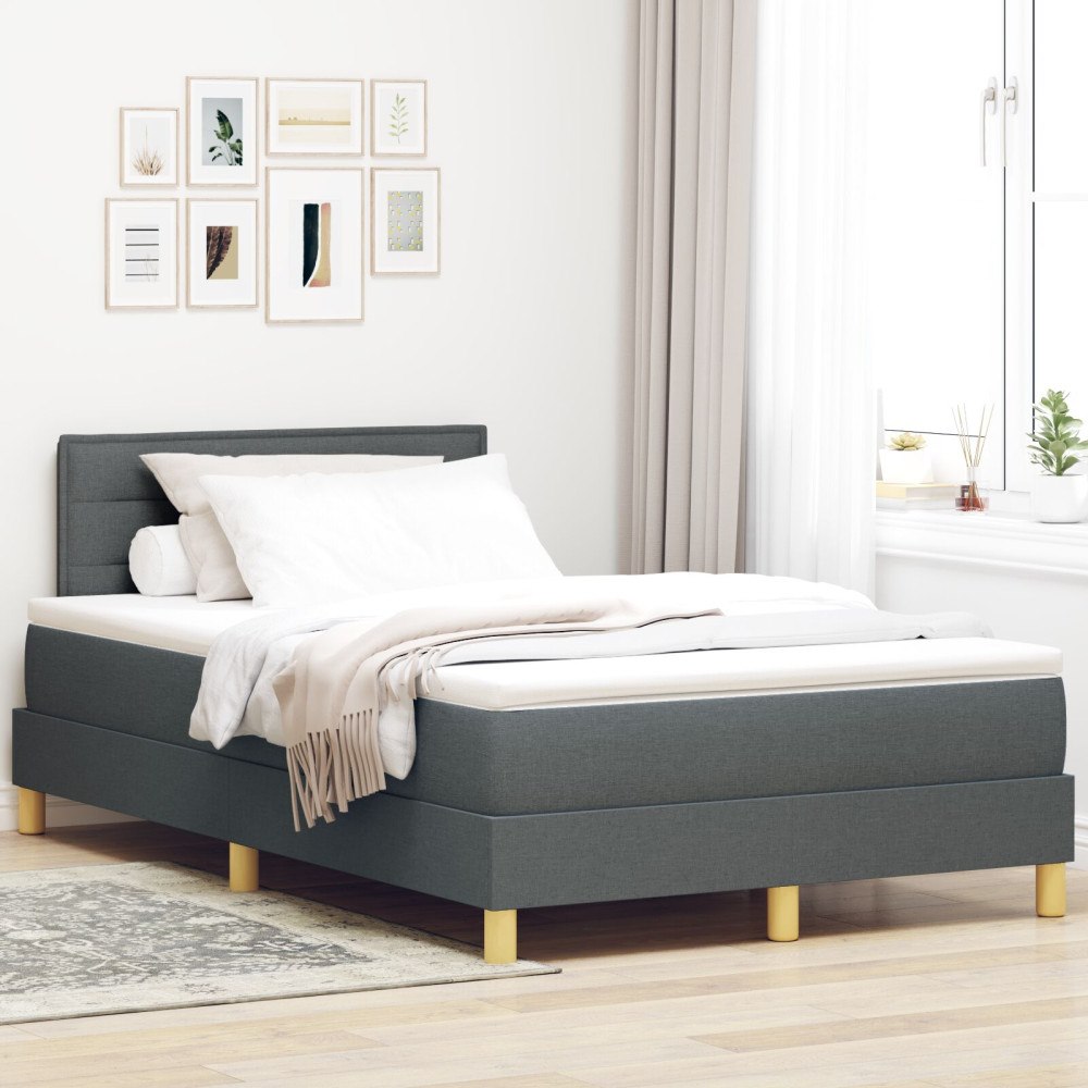 vidaXL Boxspring Säng med Madrass & LED Mörkgrå 120x190 cm Tyg
