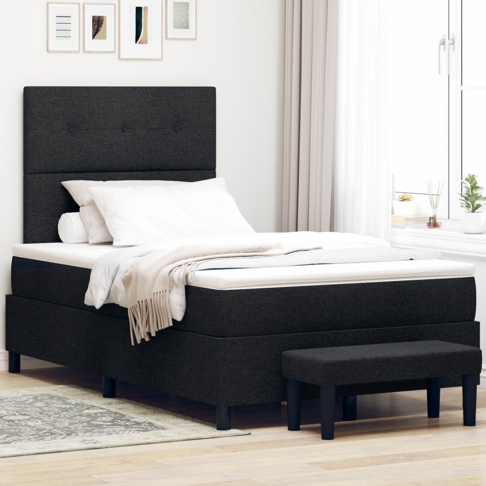 vidaXL Sängbotten med Madrass & Bänk Svart 120x190 cm Tyg