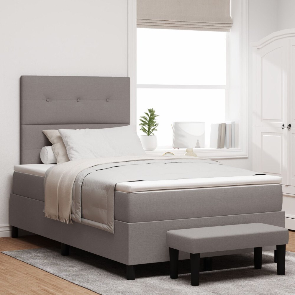 vidaXL Sängbotten med madrass & bänk taupe 120x190 cm tyg