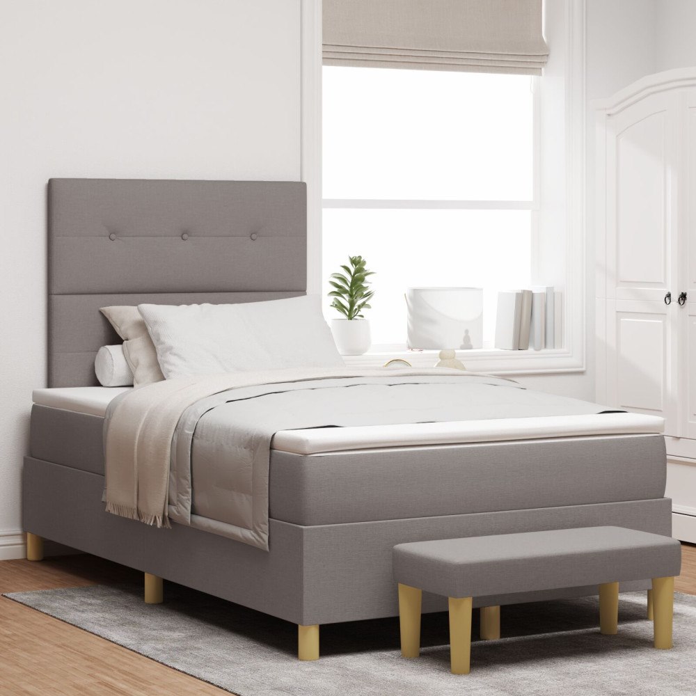 vidaXL Boxspring säng med madrass & bänk taupe 120x190 cm tyg