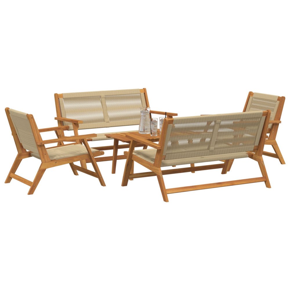 vidaXL Trädgårdsstolar med Bord 5 pcs Beige 90 x 45 x 40 cm