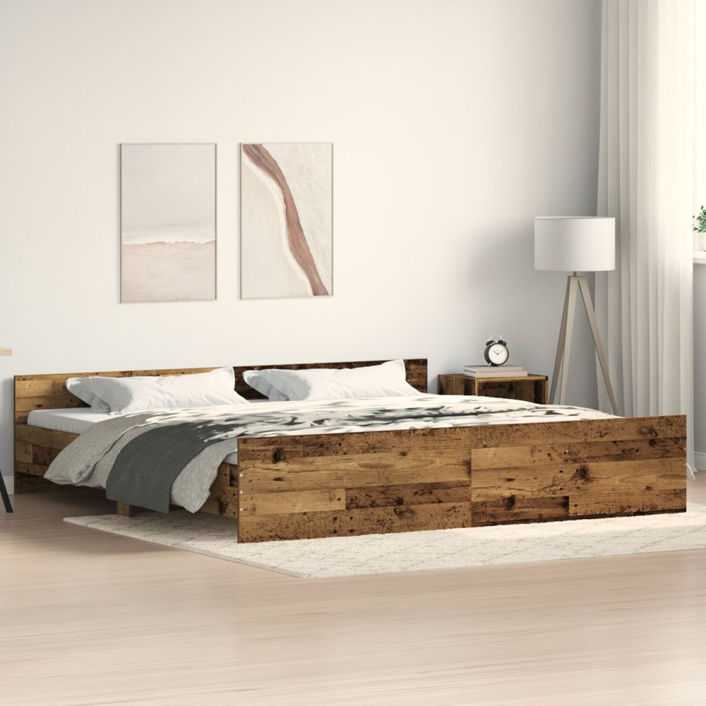 vidaXL Sängram Gammalt trä 203 x 203 x 50 cm Konstruerat trä