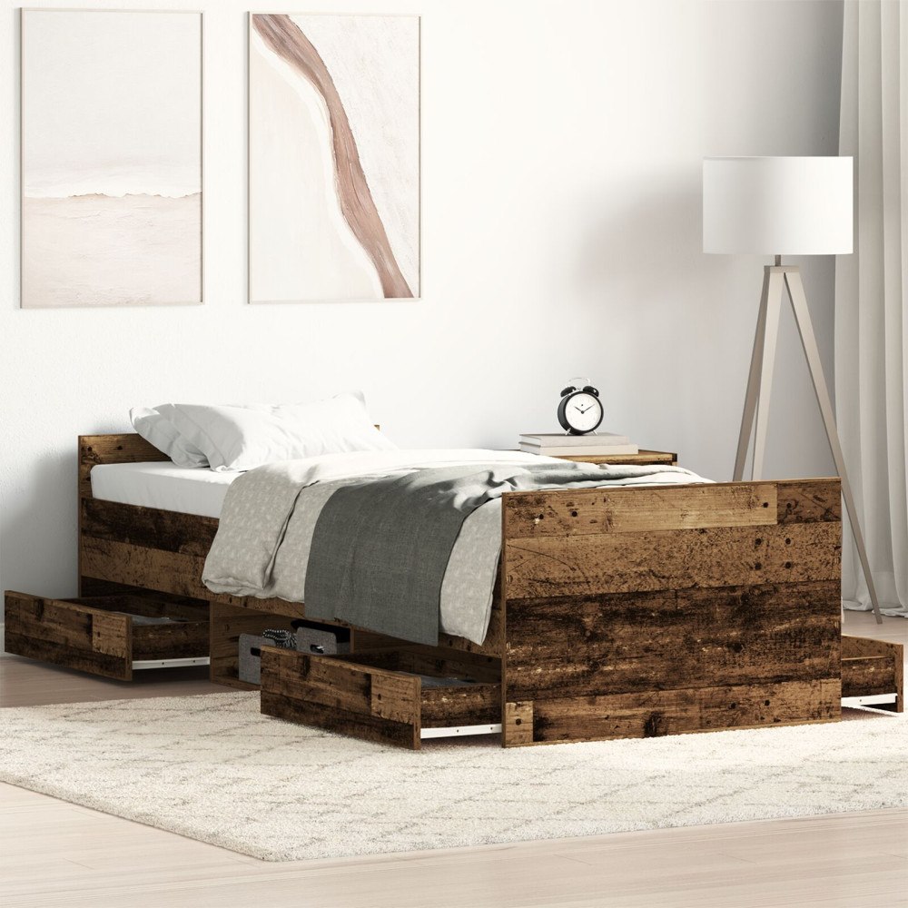 vidaXL Sängram med låda Gammalt trä 193 x 78 x 50 cm Konstruerat trä