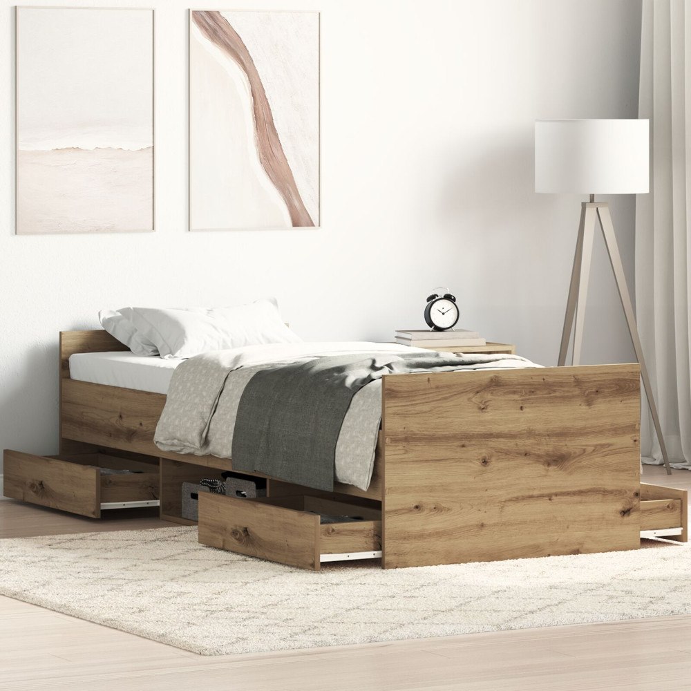 vidaXL Sängram med låda Artisan Ek 193 x 78 x 50 cm Konstruerat trä