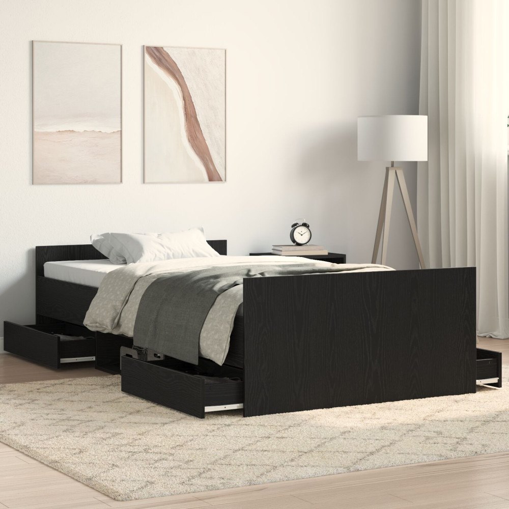 vidaXL Sängram med låda Svart Ek 193 x 93 x 50 cm Konstruerat trä