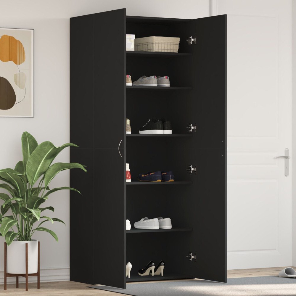 vidaXL Skoskåp Svart 80x35,5x180 cm Konstruerat trä