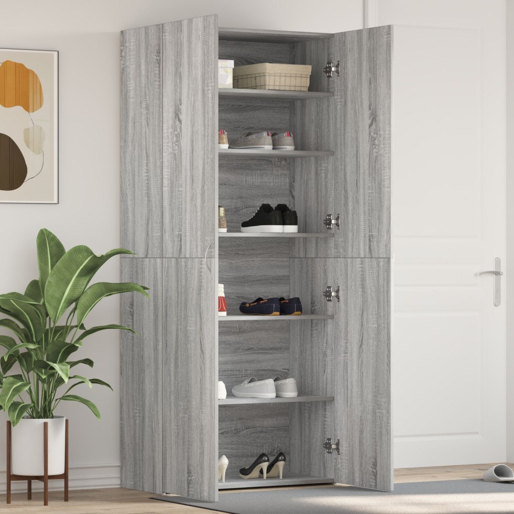 vidaXL Skoskåp Grå Sonoma 80x35,5x180 cm Konstruerat trä