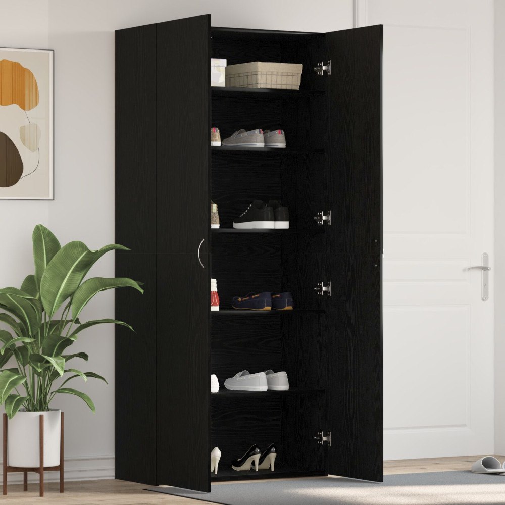 vidaXL Skoskåp Svart Eklaminat 80x35,5x180 cm Konstruerat trä