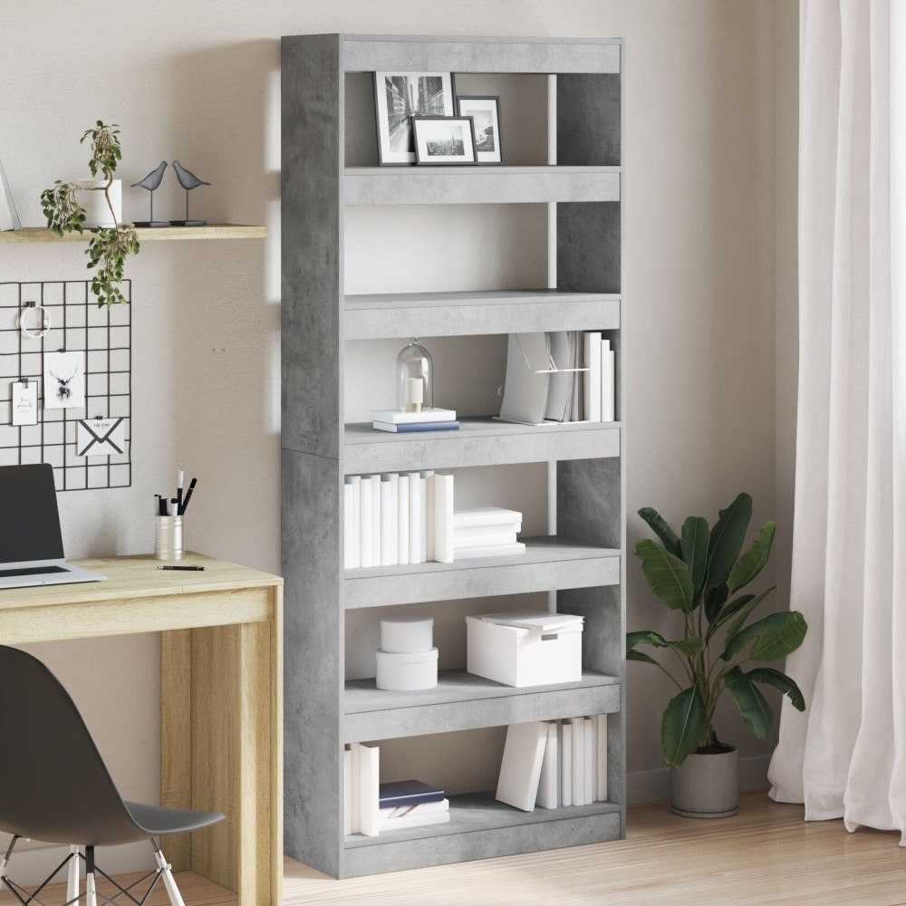 vidaXL betonggrå bokhylla Betonggrå Konstruerat trä 80 x 30 x 198 cm