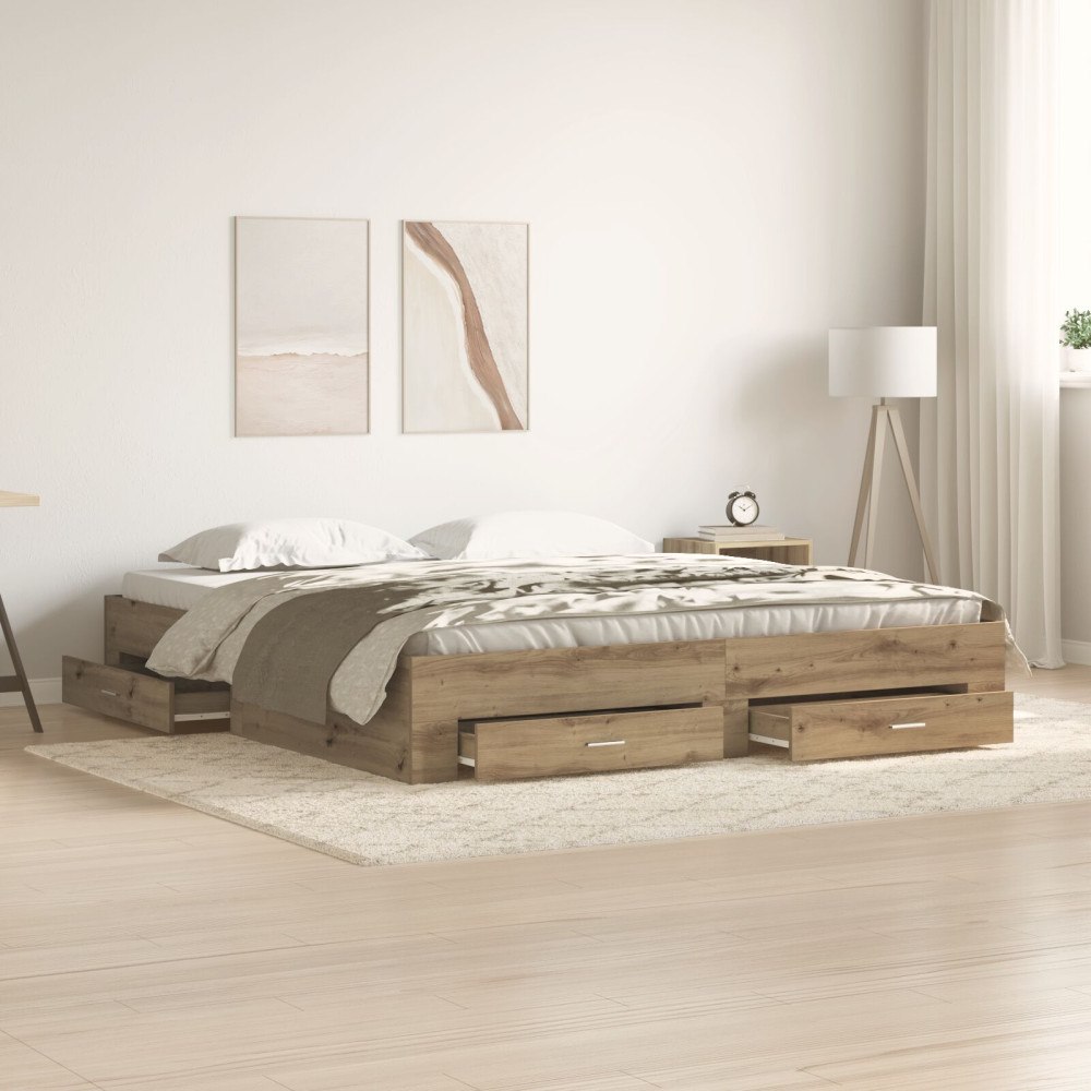 vidaXL Sängram med låda Artisan Ek 180 x 200 cm Konstruerat trä