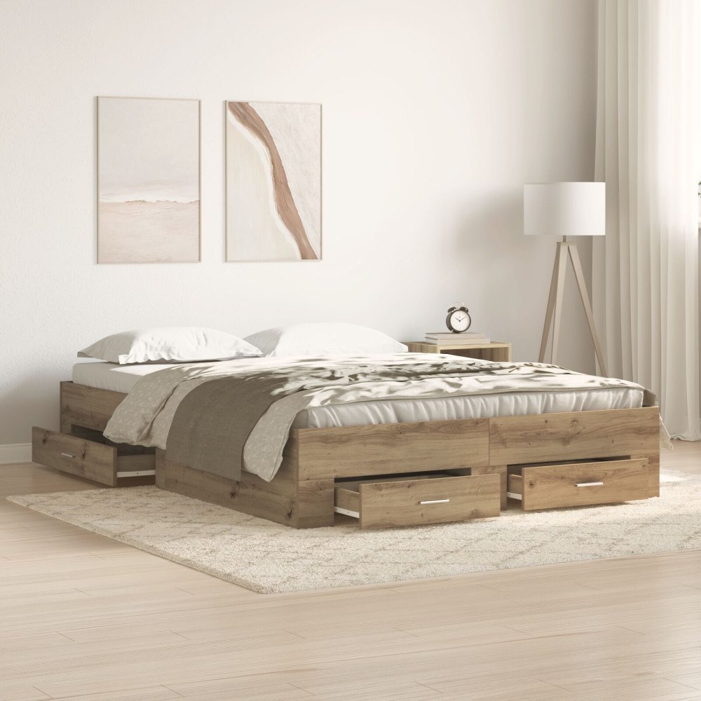 vidaXL Sängram med låda Artisan Ek 135 x 190 cm Konstruerat trä