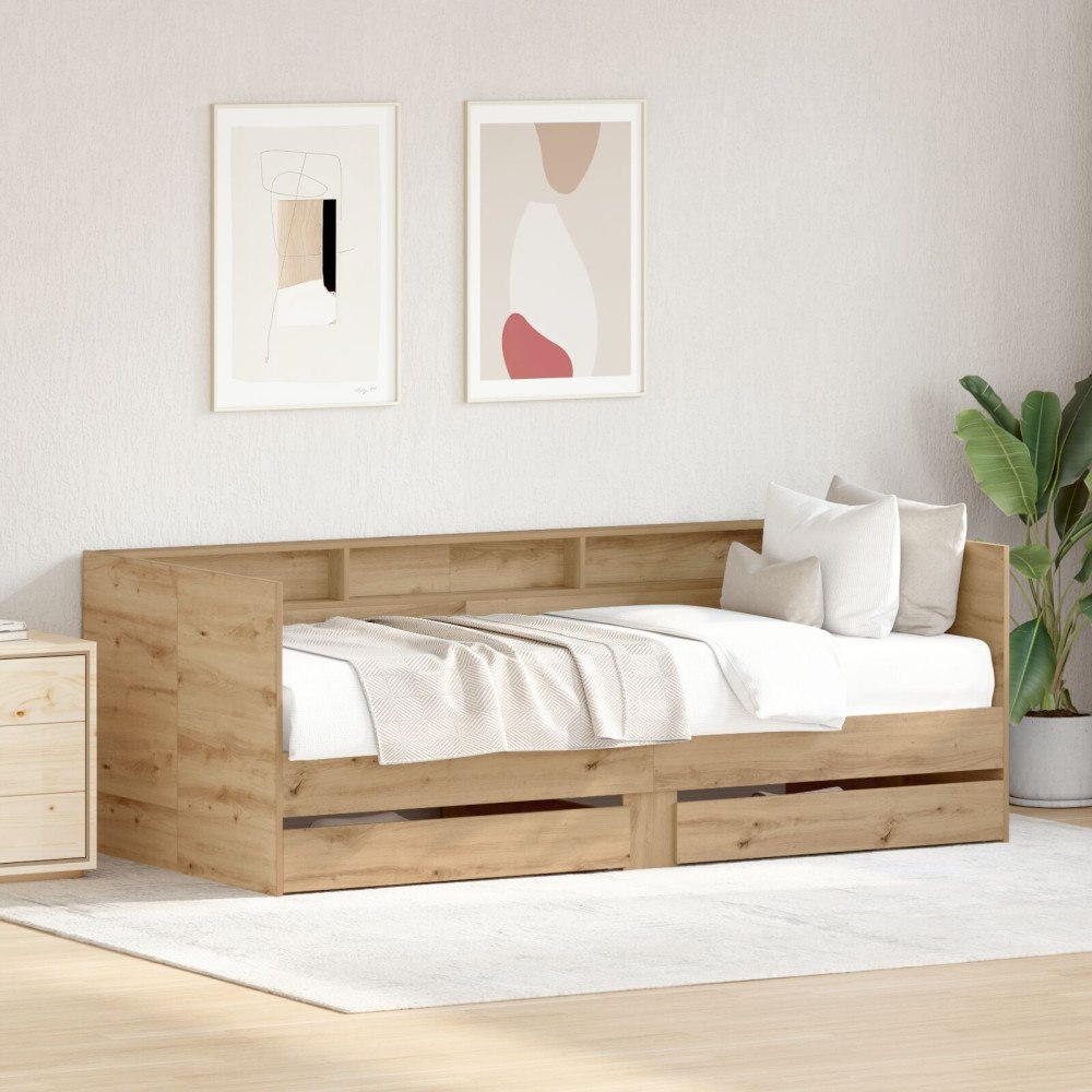 vidaXL Sängsoffa med låda Artisan Ek 100 x 200 cm Konstruerat trä
