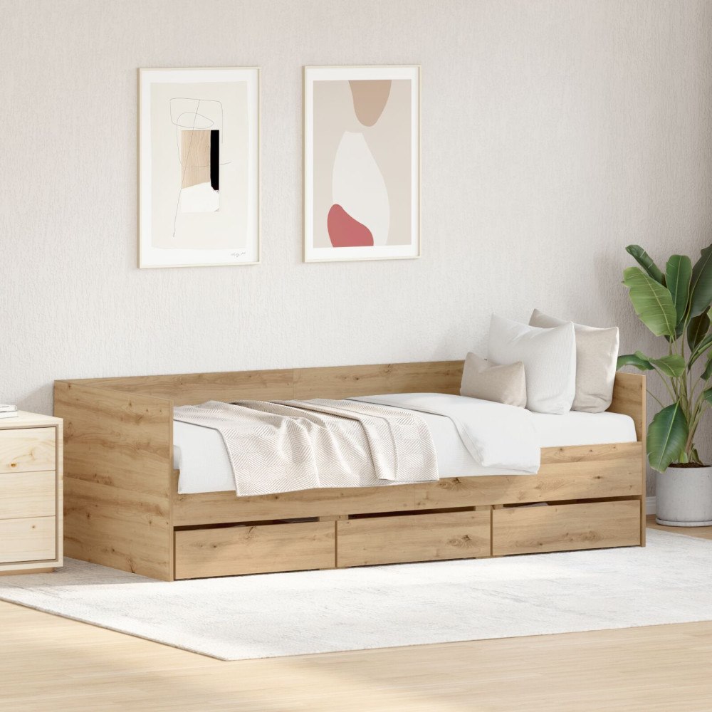 vidaXL Sängsoffa med låda Artisan Ek 90 x 200 cm Konstruerat trä