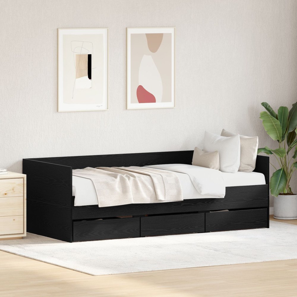vidaXL Sängsoffa med låda Svart Ek 90 x 200 cm Konstruerat trä