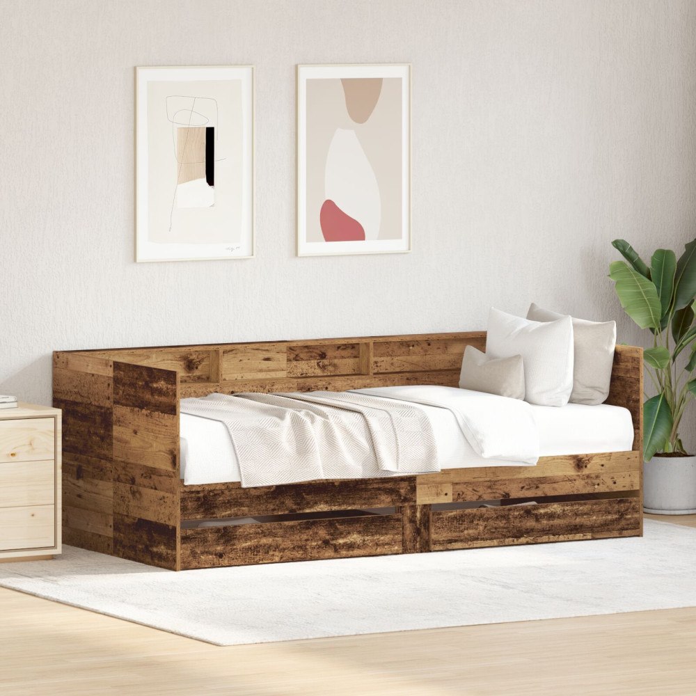 vidaXL Sängsoffa med låda Gammalt trä 90 x 200 cm Konstruerat trä