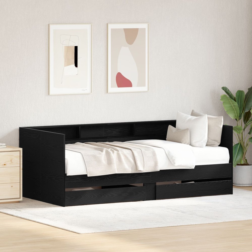 vidaXL Sängsoffa med låda Svart Ek 90 x 190 cm Konstruerat trä
